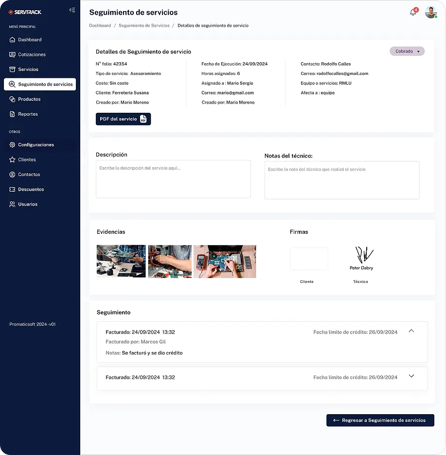 evidencia para tus clientes servtrack